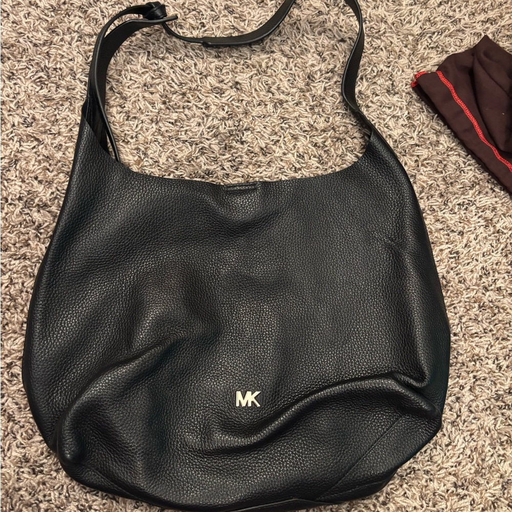 MICHAEL Michael Kors Black Leather Tote with Interior Logo Plaque